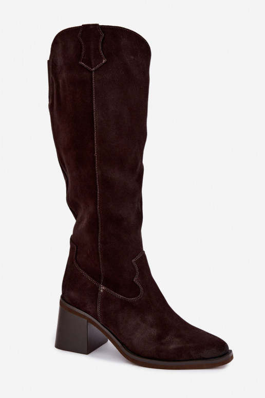 Botas de cowboy em camurça sintética com salto Vinceza 133103 chocolate