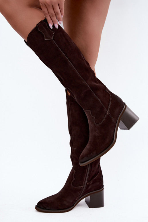 Botas de cowboy em camurça sintética com salto Vinceza 133103 chocolate