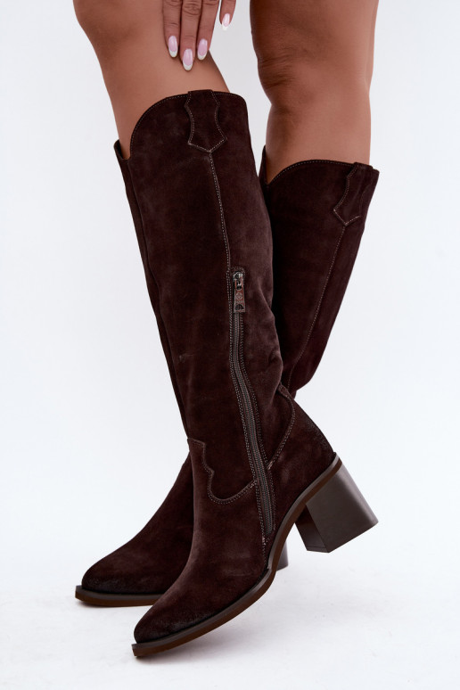 Botas de cowboy em camurça sintética com salto Vinceza 133103 chocolate