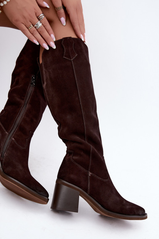 Botas de cowboy em camurça sintética com salto Vinceza 133103 chocolate