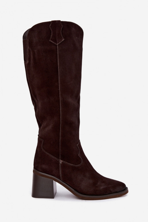 Botas de cowboy em camurça sintética com salto Vinceza 133103 chocolate