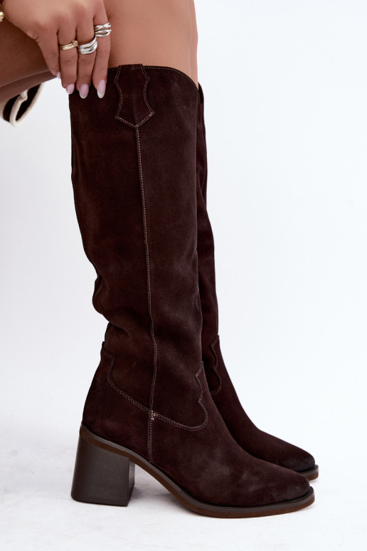 Botas de cowboy em camurça sintética com salto Vinceza 133103 chocolate