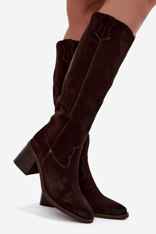 Botas de cowboy em camurça sintética com salto Vinceza 133103 chocolate