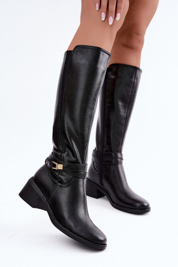 Botas de couro aquecidas com saltos decorados Sergio Leone KZ-13 pretas 2