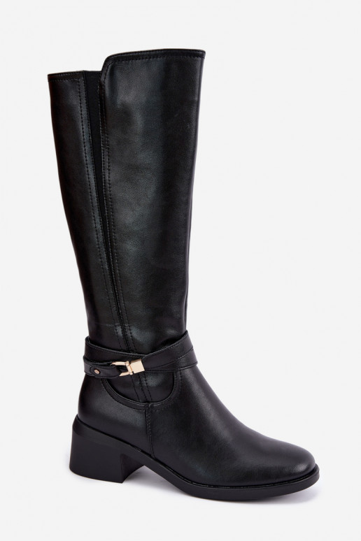 Botas de couro aquecidas com saltos decorados Sergio Leone KZ-13 pretas