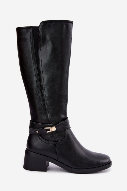 Botas de couro aquecidas com saltos decorados Sergio Leone KZ-13 pretas