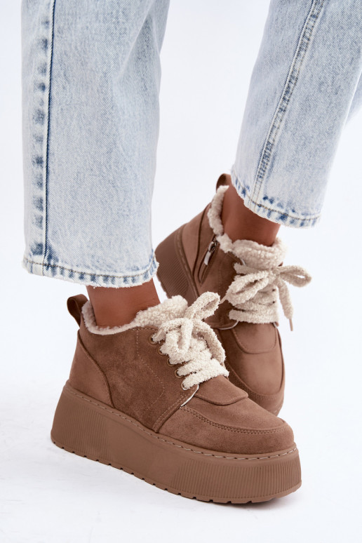 Botas de neve femininas com plataforma e pelo Luma areia