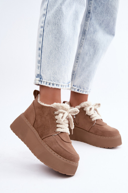 Botas de neve femininas com plataforma e pelo Luma areia