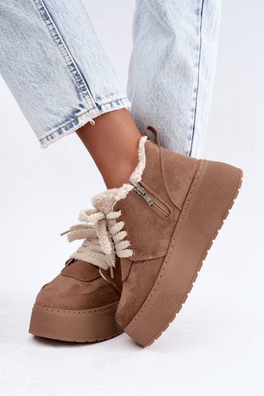 Botas de neve femininas com plataforma e pelo Luma areia
