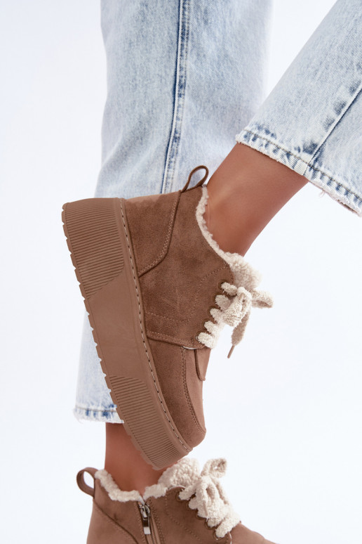 Botas de neve femininas com plataforma e pelo Luma areia