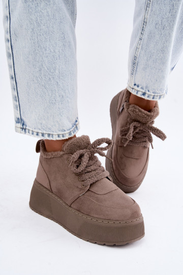 Botas de neve femininas com plataforma e pelo Luma argila