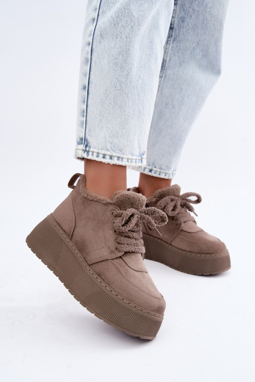 Botas de neve femininas com plataforma e pelo Luma argila