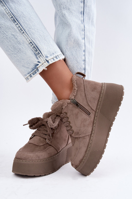 Botas de neve femininas com plataforma e pelo Luma argila