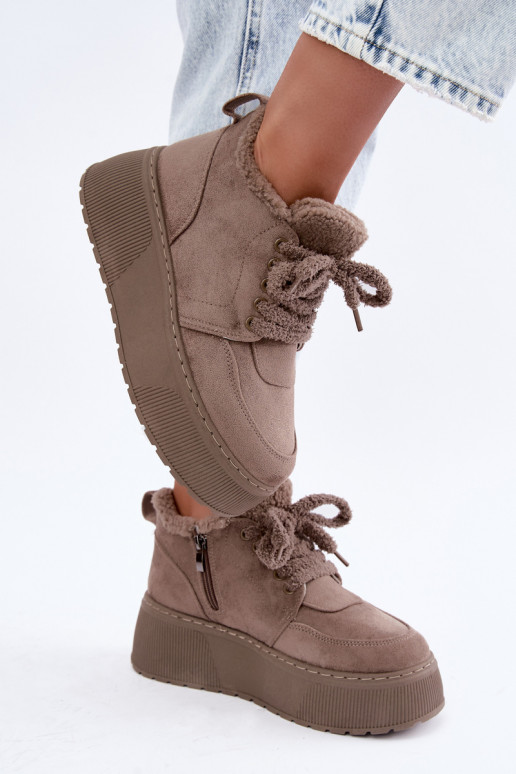 Botas de neve femininas com plataforma e pelo Luma argila
