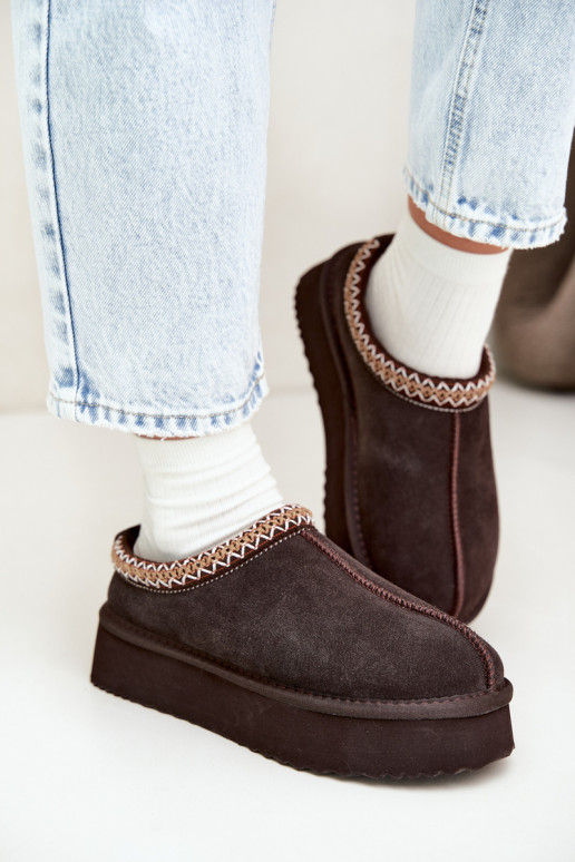 Botas de neve em camurça sintética com faixa decorativa Vinceza 97972 chocolate