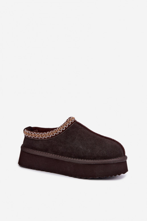 Botas de neve em camurça sintética com faixa decorativa Vinceza 97972 chocolate