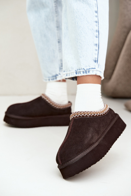 Botas de neve em camurça sintética com faixa decorativa Vinceza 97972 chocolate