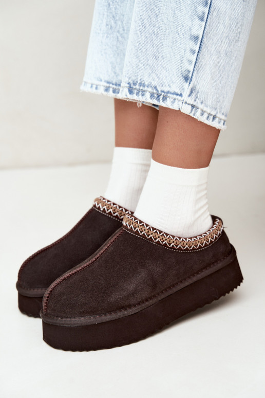 Botas de neve em camurça sintética com faixa decorativa Vinceza 97972 chocolate