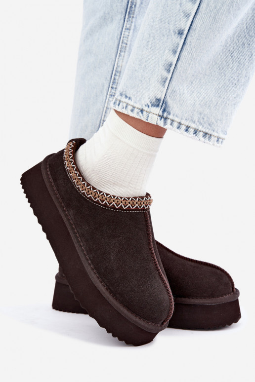 Botas de neve em camurça sintética com faixa decorativa Vinceza 97972 chocolate