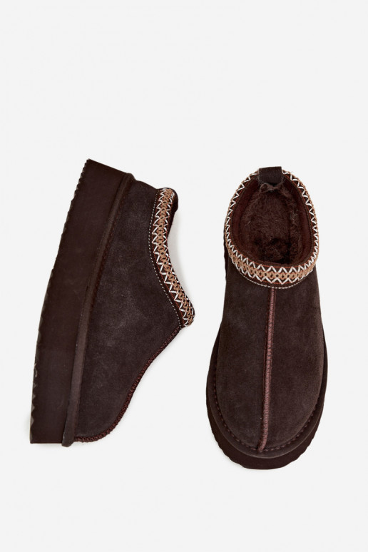 Botas de neve em camurça sintética com faixa decorativa Vinceza 97972 chocolate