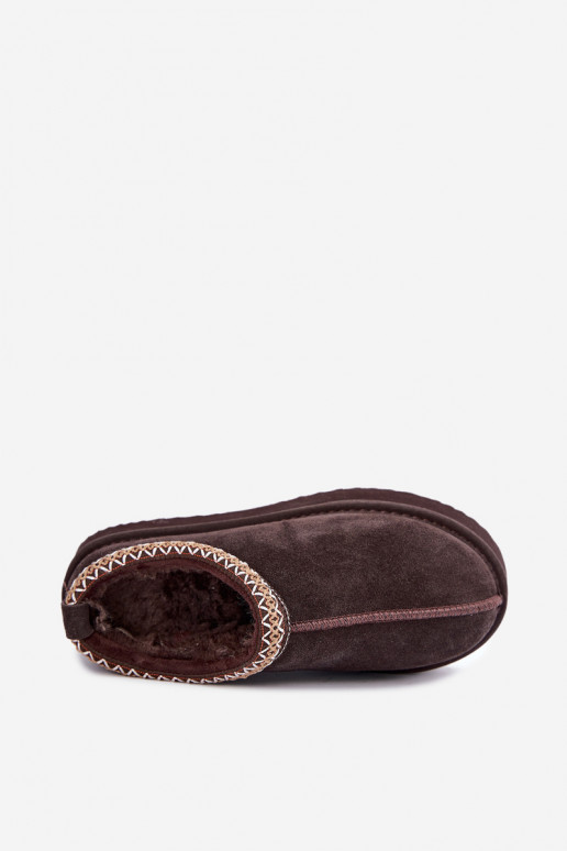 Botas de neve em camurça sintética com faixa decorativa Vinceza 97972 chocolate