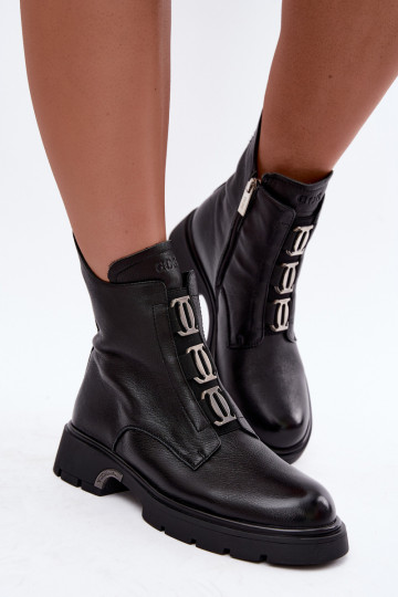 Botins de couro aquecidos com detalhes elegantes GOE UU2N4138 pretos