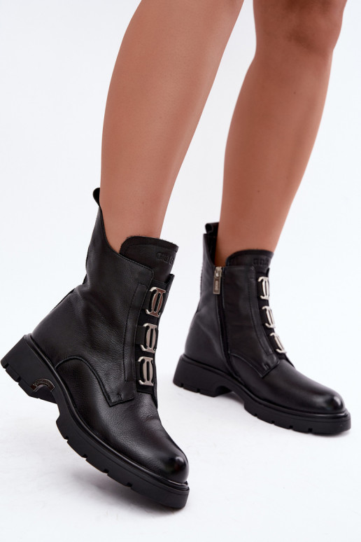 Botins de couro aquecidos com detalhes elegantes GOE UU2N4138 pretos
