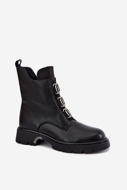Botins de couro aquecidos com detalhes elegantes GOE UU2N4138 pretos