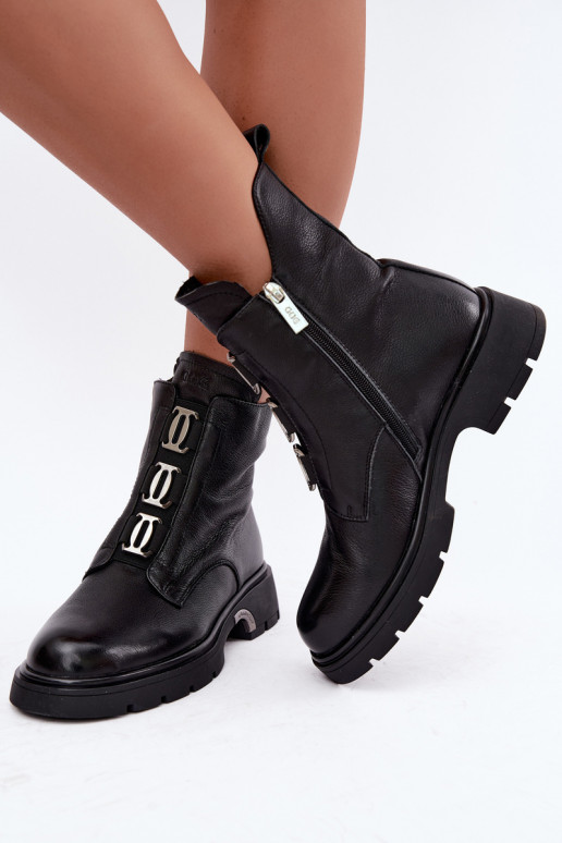 Botins de couro aquecidos com detalhes elegantes GOE UU2N4138 pretos