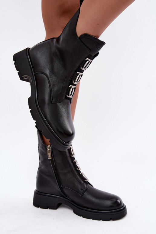 Botins de couro aquecidos com detalhes elegantes GOE UU2N4138 pretos