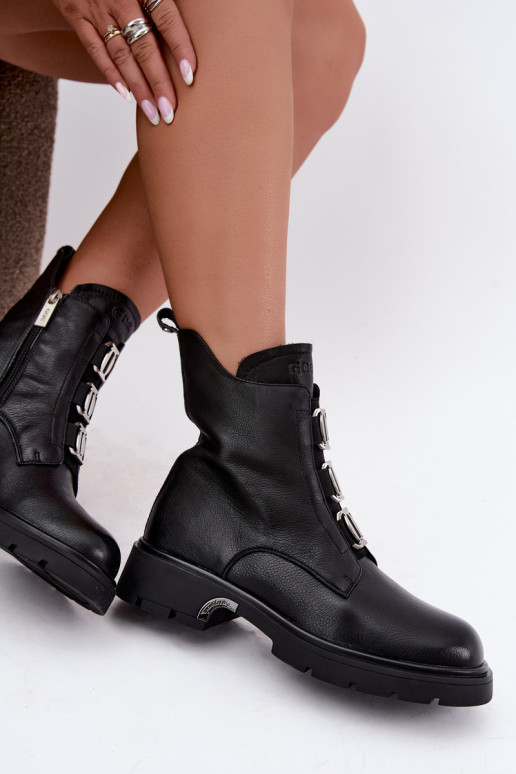 Botins de couro aquecidos com detalhes elegantes GOE UU2N4138 pretos