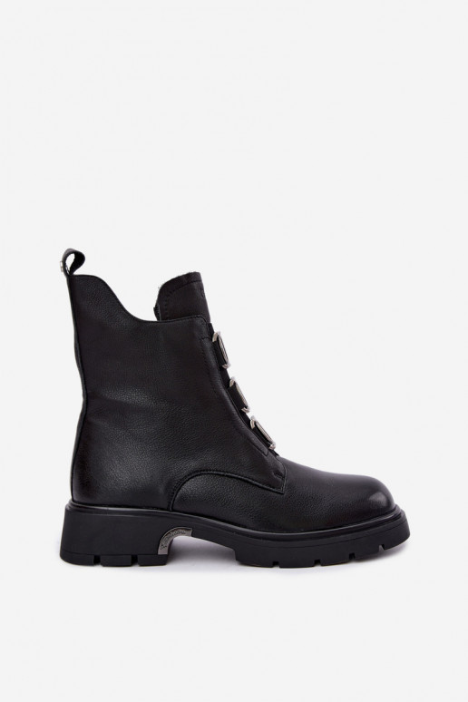 Botins de couro aquecidos com detalhes elegantes GOE UU2N4138 pretos