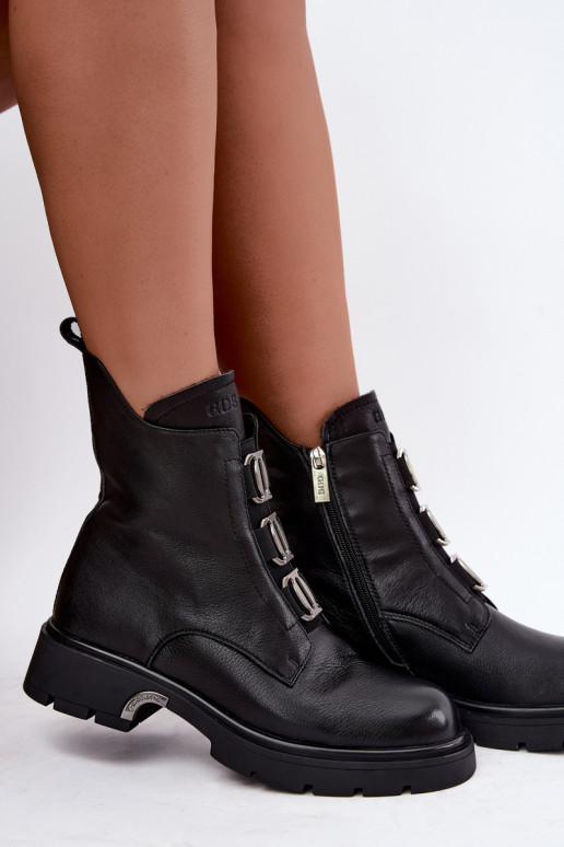 Botins de couro aquecidos com detalhes elegantes GOE UU2N4138 pretos