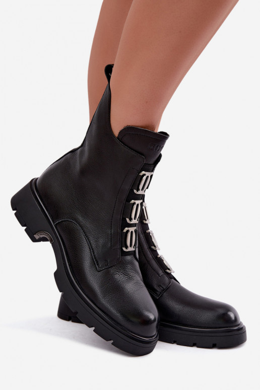 Botins de couro aquecidos com detalhes elegantes GOE UU2N4138 pretos