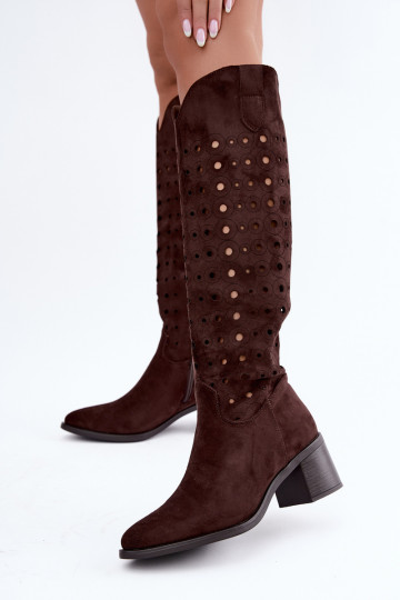 Botas altas com elementos perfurados Kireya chocolate 2