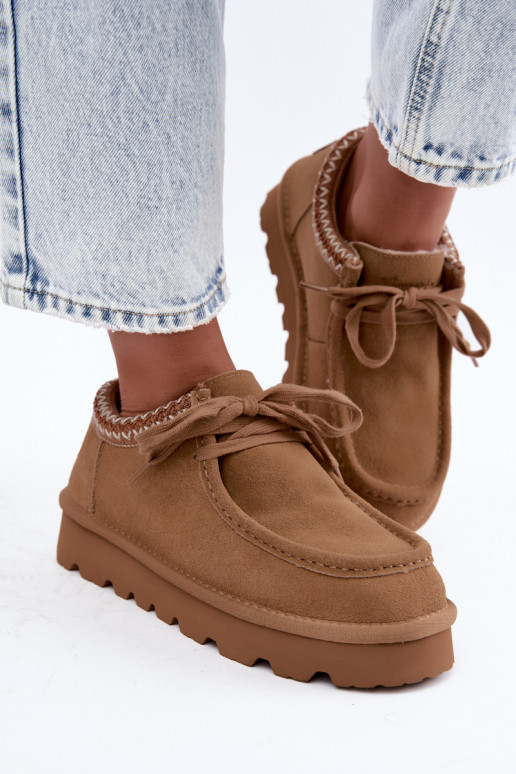 Botas de neve em camurça sintética com elementos bordados D7868-29 marrons