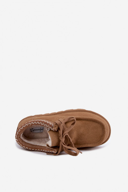 Botas de neve em camurça sintética com elementos bordados D7868-29 marrons