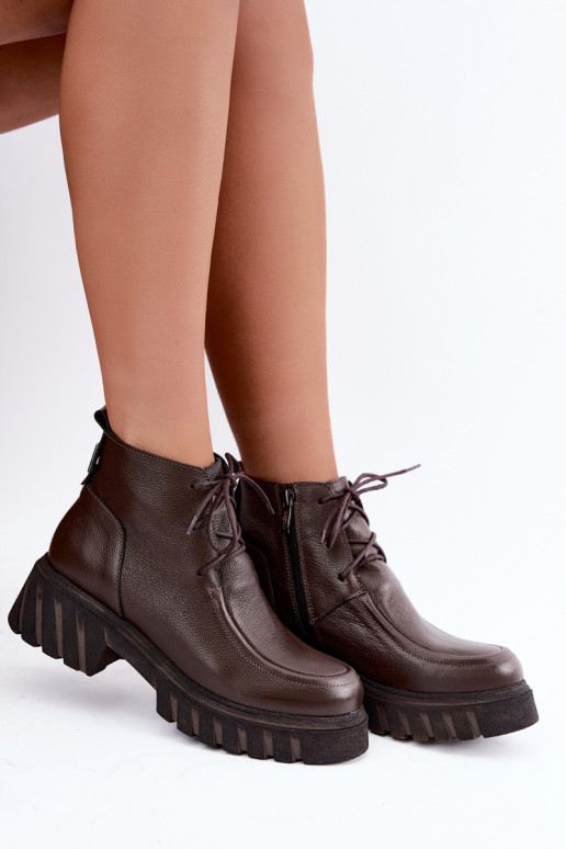 Botins de couro aquecidos com detalhes elegantes Zazoo 60594 chocolate