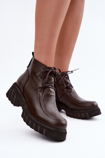 Botins de couro aquecidos com detalhes elegantes Zazoo 60594 chocolate 2