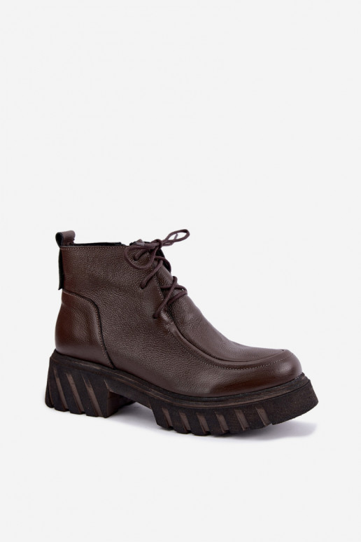 Botins de couro aquecidos com detalhes elegantes Zazoo 60594 chocolate