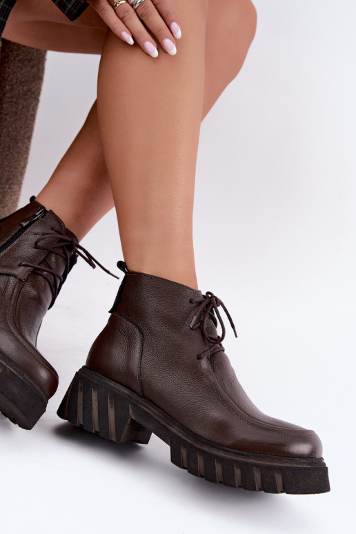 Botins de couro aquecidos com detalhes elegantes Zazoo 60594 chocolate