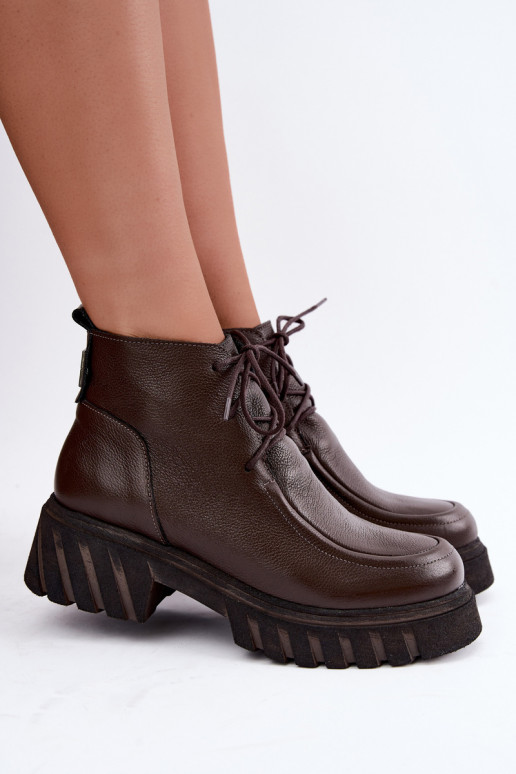 Botins de couro aquecidos com detalhes elegantes Zazoo 60594 chocolate