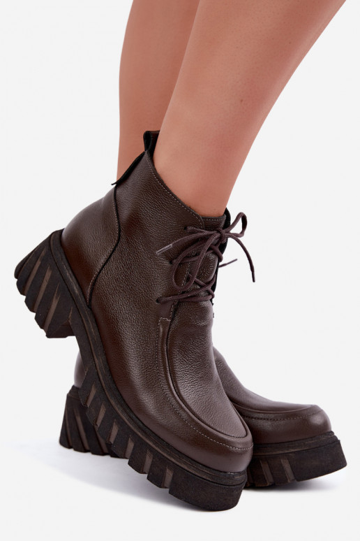 Botins de couro aquecidos com detalhes elegantes Zazoo 60594 chocolate