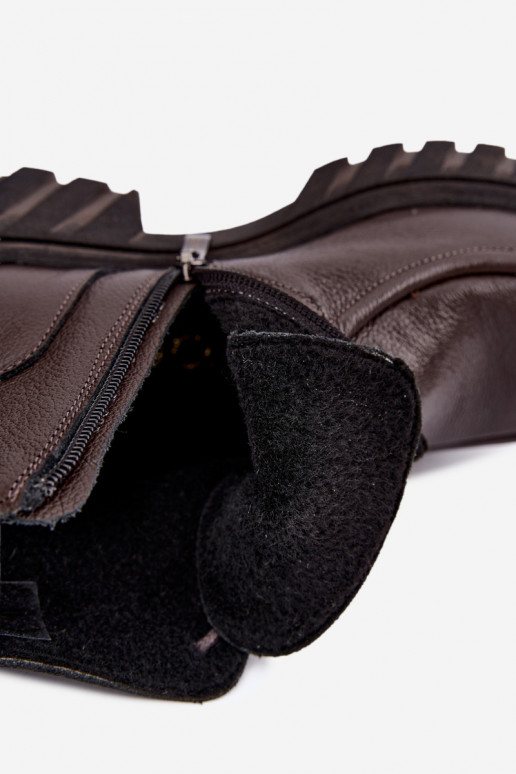 Botins de couro aquecidos com detalhes elegantes Zazoo 60594 chocolate
