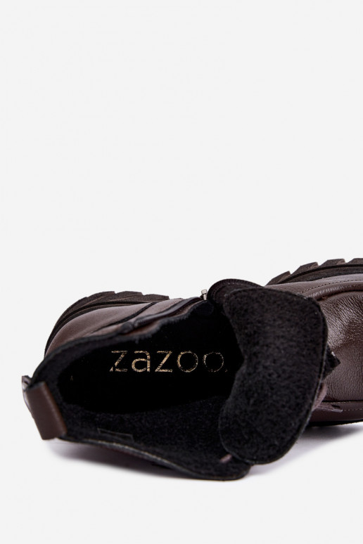 Botins de couro aquecidos com detalhes elegantes Zazoo 60594 chocolate