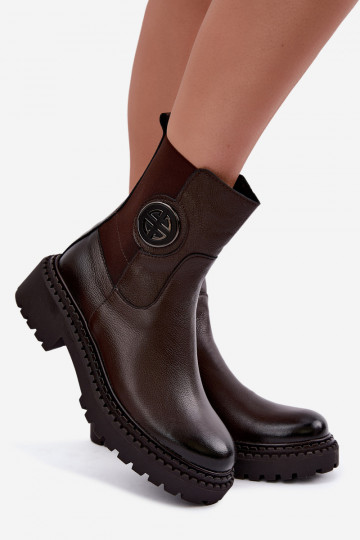 Botins de couro aquecidos com detalhes elegantes Zazoo 60578 chocolate