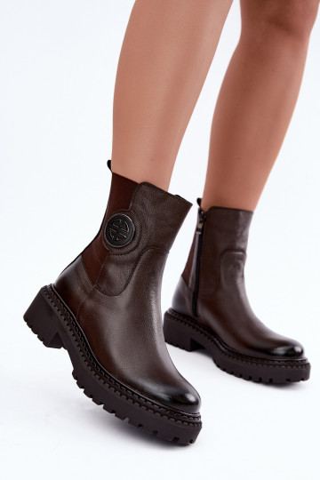 Botins de couro aquecidos com detalhes elegantes Zazoo 60578 chocolate 2