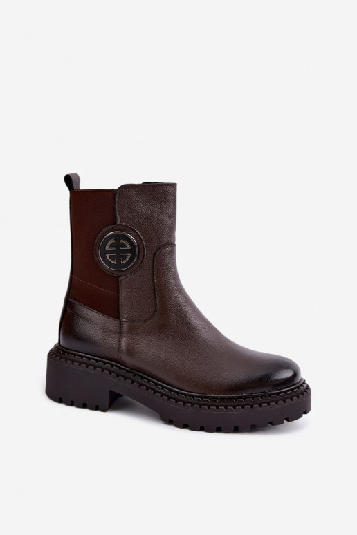 Botins de couro aquecidos com detalhes elegantes Zazoo 60578 chocolate
