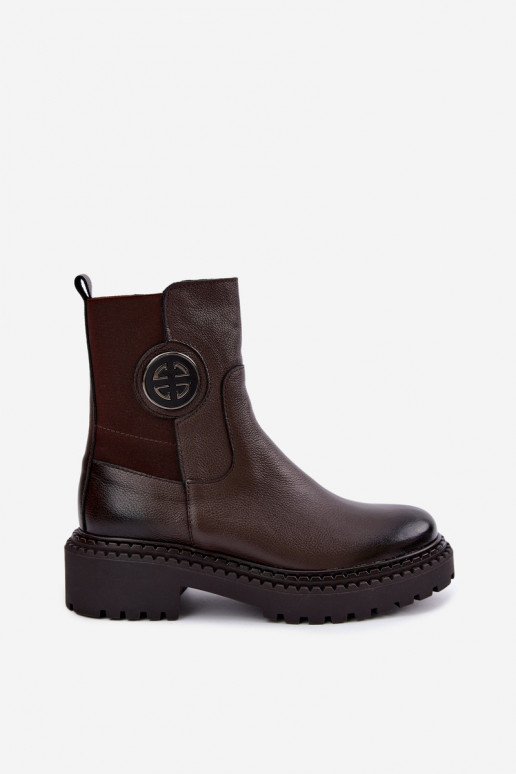 Botins de couro aquecidos com detalhes elegantes Zazoo 60578 chocolate