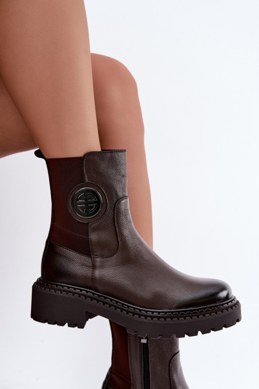 Botins de couro aquecidos com detalhes elegantes Zazoo 60578 chocolate